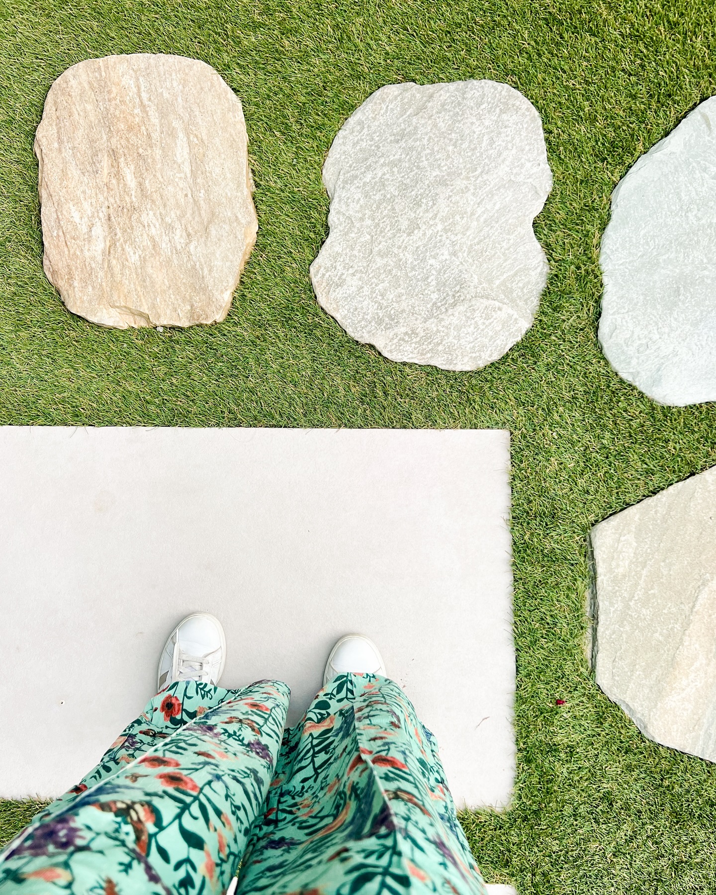 Natural stepping stone pathway through garden
